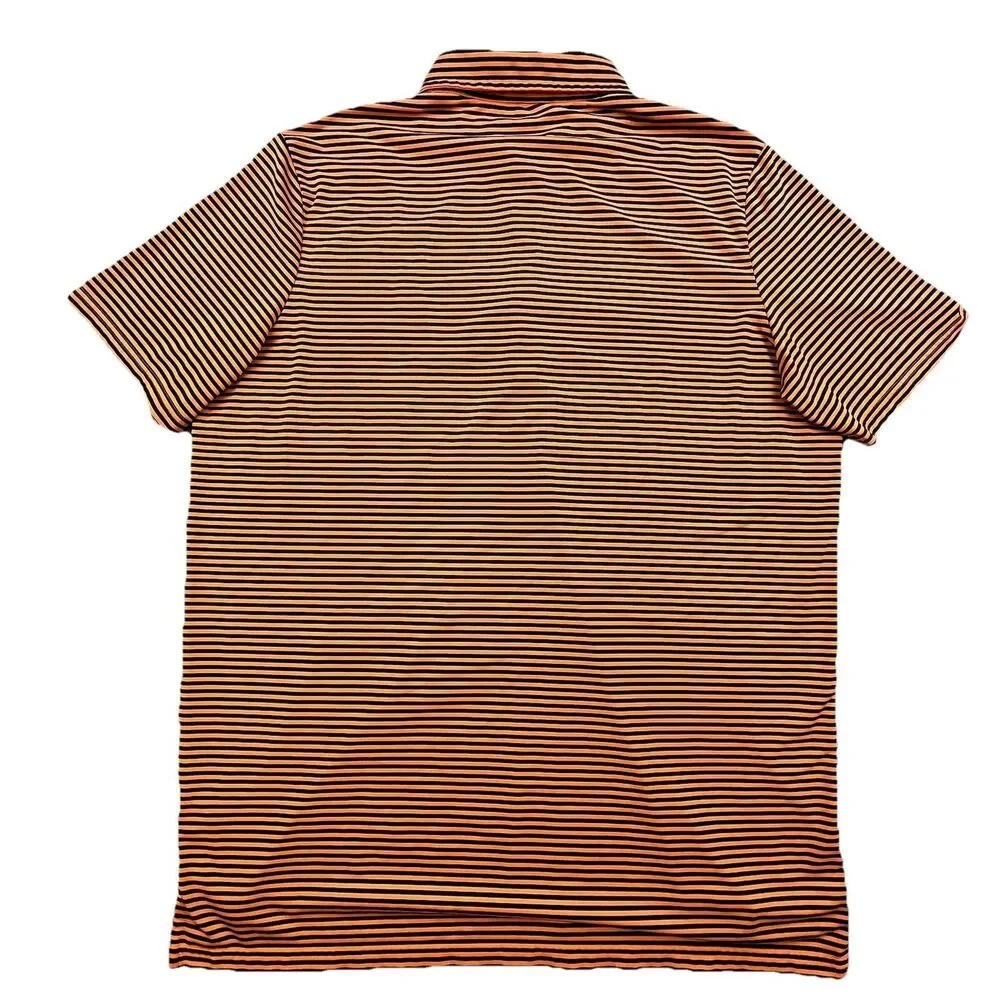 Ralph Lauren RLX Polo Shirt Mens Large Orange Black Stripe Performance Golf Tour
